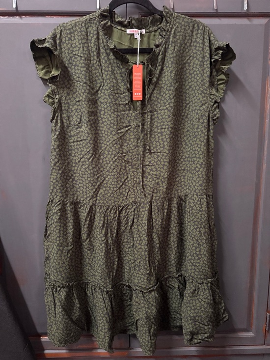 Sundry Dresses & Skirts - NWT Sundry Olive Green Floral Ruffle Tie-Neck dress
